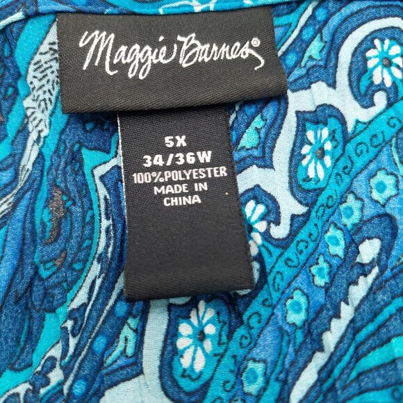 Maggie Barnes Womens Blouse Size 5x Ruffle Button Blue Black - Picture 3 of 7